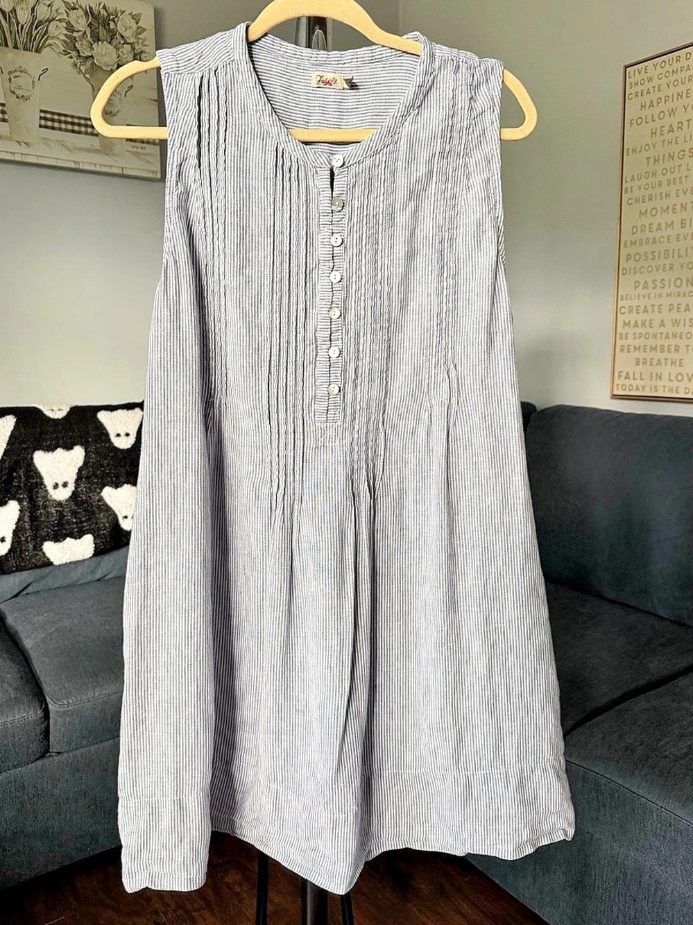 Faherty Striped Linen Dress in Blue & White XL